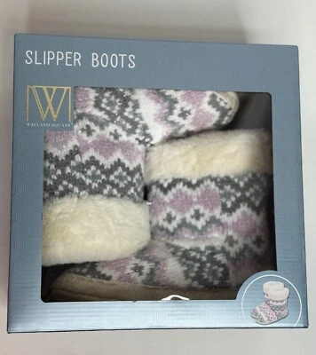 Wayland Square Slipper Boots Womens Sz S 7 8 Slippers Purple Fair Isle Faux Fur - Image 1 of 4