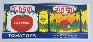10 Vintage Bridwell's OLD SOL Tomatoes Canning Labels - Picture 1 of 2