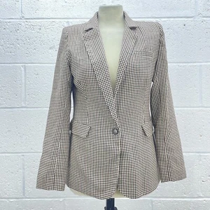 UNIQUE 21 CREAM GINGHAM BLAZER JACKET BROWN BLACK DOGTOOTH CASUAL PAD UK 10 - Picture 1 of 6