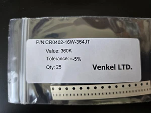 25pcs Venkel 360k ohms ±5% SMT Resistors 0402 (1005 Metric) CR0402-16W-364JT - Picture 1 of 1