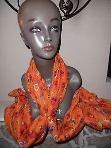 Psychedelischer orangefarbener heller Totenkopf Schal für Halloween. Größe 41 X 75". - Bild 1 von 2