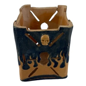 Vintage Halloween Decor Ceramic Candle Holder. Handmade One-Of-A-Kind! Fire Skul - Picture 1 of 10