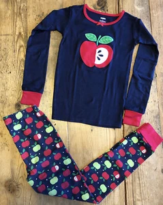 GYMBOREE size 8 Girls 2 Piece Blue Red APPLES Long Sleeve/Pants Pajamas Set - Picture 1 of 2