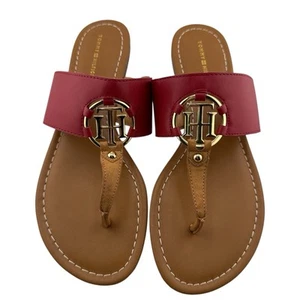 Tommy Hilfiger Women's Sia Red Thong Sandal Gold Tone Hardware Size 8.5M NWB - Picture 1 of 17