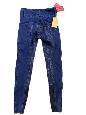 Horze Kacy Breeches Sz US 10 denim Thermo High Waist seat Horse Bit Pattern NEW! - Image 1 of 4