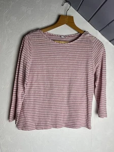 Poetry 100% Linen Top UK 14 – Pink & White Stripe, Button Shoulder Detail - Picture 1 of 4
