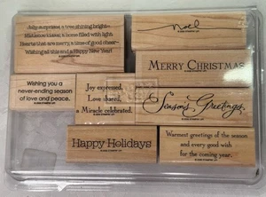Stampin Up!  Juego de sellos montados en madera muchos mensajes felices Navidad - Imagen 1 de 2