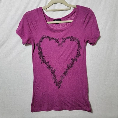 Y2k NOLLIE T-Shirt Purple Gun Heart Xs Sheer Cheetah Print Grunge Skater 2000s - Image 1 of 4