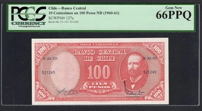 Chile 100 Pesos ND(1960-61) P127a Uncirculated Grade 66 - Image 1 of 2