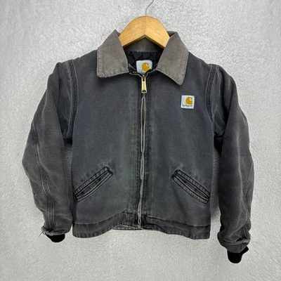 Carhartt Detroit Jacket Quilt Lined Youth Medium Black Distressed - Image 1 of 4