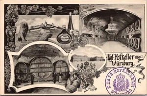 Royal Court CELLAR Wurzburg ALEMANIA multi vista VINO postal - Imagen 1 de 2