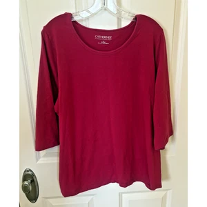 Catherines Suprema Collection Womens Tee Size 1X Dark Pink 3/4 Sleeves - Picture 1 of 2