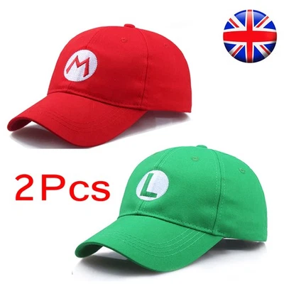 FENGSH_3585 Super Mario and Luigi Bros Baseball Cap Kid Men Adjustable Hat Cosplay Hat X2