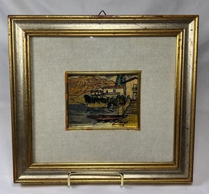 Pintura Italiana De Colección Hoja de Oro 23k Foglia Oro Enmarcada Río Villa Firmada Nico - Imagen 1 de 20