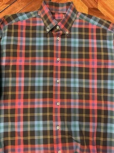 St Croix Shirt Mens XL Colorful Loud Rainbow Plaid Check Dress Shirt Italian - Picture 1 of 2