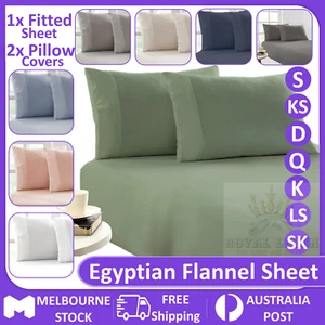 Egyptian Cotton Flannelette Sheet Set - Single, King Single, Double, Queen, King - Picture 1 of 25