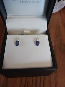 Ladys White 14 Karat alexandrite earrings With  6 Round G S12 Diamonds - Picture 1 of 5