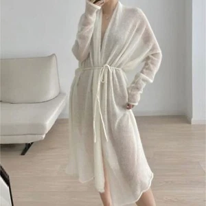 🆕 Gentle Herd Kid Mohair/Merinowolle vorne offen Bindeband Taille Maxi Länge Strickjacke - Bild 1 von 6