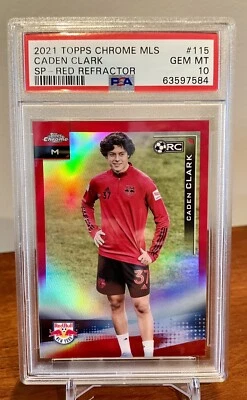 2021 Topps Chrome MLS 115 Caden Clark Rookie SP RED REFRACTOR /5 PSA 10 NYRB - Image 1 of 2