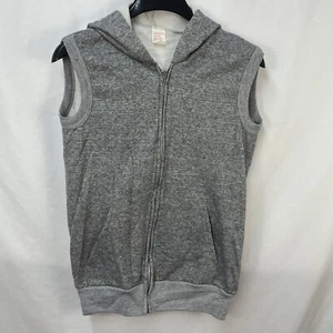 VINTAGE 80S NOS TULTEX HEATHER GRAY FULL ZIP SLEEVELESS HOODIE SIZE S USA RAYON - Picture 1 of 5