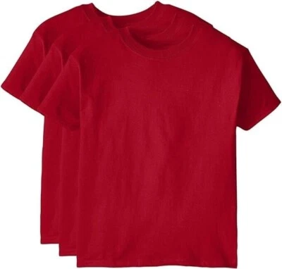 Hanes Little Boys' Short Sleeve Beefy Tee Pack of 3, Deep Red x Small XS NEW NWT - Image 1 of 4