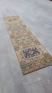 Antique Caucasian Rug Turkish Faded Runner Carpet Rug Handmade Wool Rug 3x12.20 - Picture 1 of 20