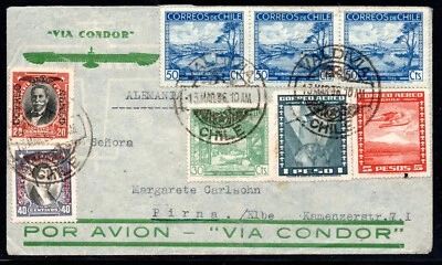 CHILE, SOBRE DE VALDIVIA A ALEMANIA, ERROR SELLO, ver descripción (PFO-126) Foto 1 de 2