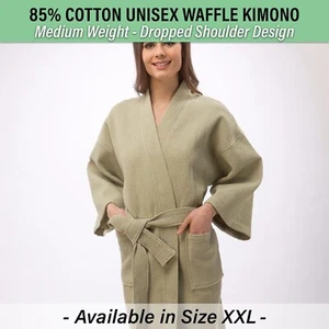 XXL Waffle Spa Robe Unisex Cotton Kimono Hotel Bathrobe with Pockets (AR101X-1) - Picture 1 of 5