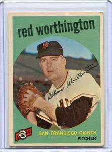 1959 Topps Baseball Card Red Worthington San Francisco Giants Near Mint # 28