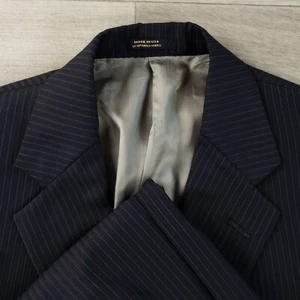 Hart Schaffner Marx Gold Trumpeter Suit Mens 44L* Pants 39X32 Blue Striped 3 Btn - Picture 1 of 24