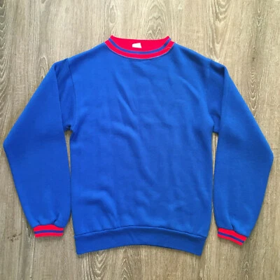 Camiseta sudadera vintage años 60 70 envejecida surf rayas timbre acrílico azul Foto 1 de 4