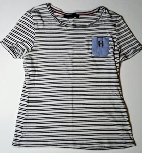 Tommy Hilfiger Women's Sz M T Shirt Black/White Stripes w/Pocket & Metal Logo - Picture 1 of 7