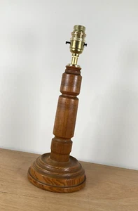 Vintage Turned Oak Wooden Table Lamp Base Rewired - Picture 1 of 8