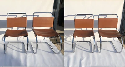 4 sillas de comedor Mies van der Rohe MR10 años 60 mediados de siglo cuero cromado vintage Foto 1 de 4