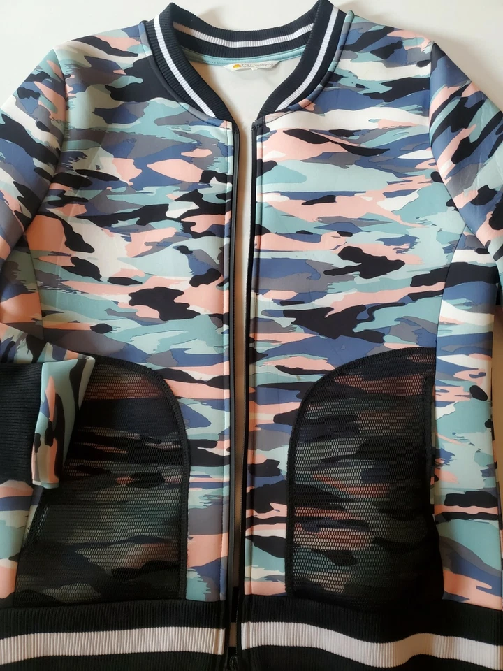 C&C CALIFORNIA Women's Camouflage Scuba Bomber Camo Full Zip Jacket Size L NEW - Image 1 of 4