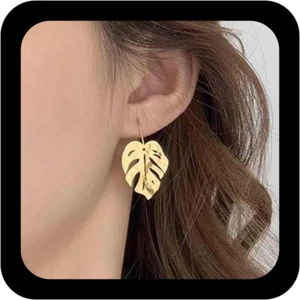 Boho Gehämmert Blatt Baumeln Ohrringe Gold Texturiert Palmblatt Ohrringe Hohlen - Bild 1 von 7
