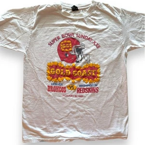 Vtg 1988 NFL Super Bowl XXII T-Shirt Redskins Broncos Single Stitch USA Size L - Picture 1 of 4