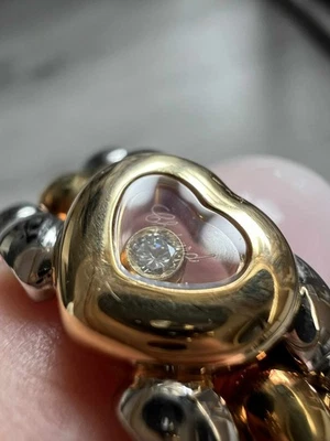 Authentic Chopard Happy Diamond Heart Panther Link Ring – 18K Gold & SS - Image 1 of 4