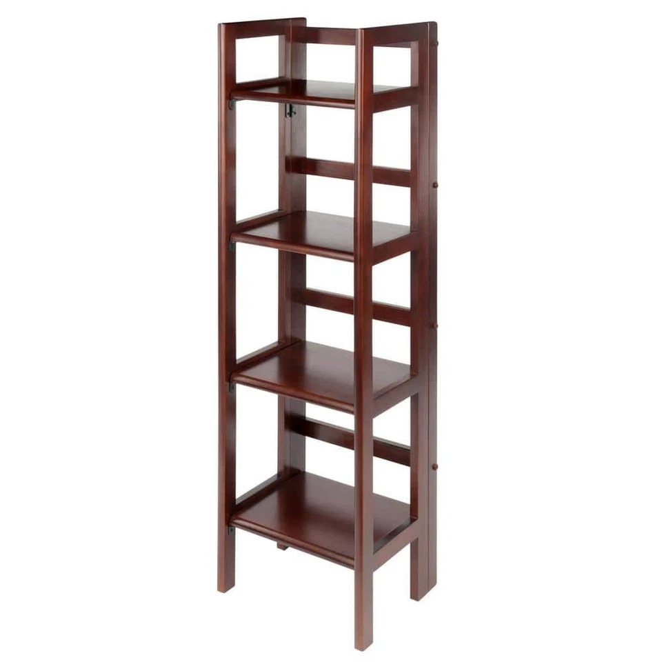 4 Tier Narrow Folding Shelf in Antique Walnut by Winsome Wood