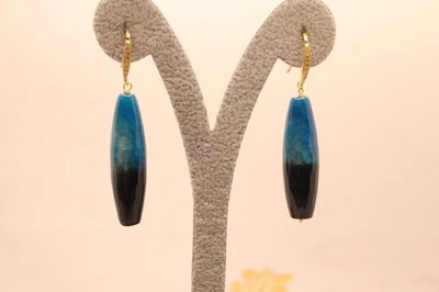 ORECCHINI IN ARGENTO PENDENTI AGATA BLU NATURALECON ZIRCONI BIANCHI MM 60 - Immagine 1 di 4