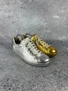 Gucci Ace Men's Gold/Metallic Silver Nappa Leather Sneakers Size 8, EU 42 US 8.5 - Picture 1 of 19