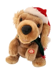 Animated Singing Brown Plush Santa Dog 10” Tested And Works Well - Picture 1 of 4