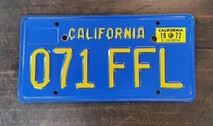 Vtg. California State License Plate Single 1972 Validation 071 FFL • E2634284 - Picture 1 of 5