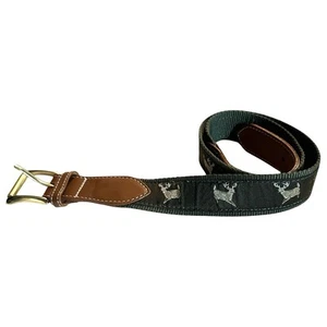 LL Bean Canvas Web Leather Belt 30” Deer Brass Buckle Vintage Estate! - Picture 1 of 2
