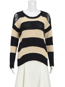 Excellent Sandro Women's Off White and Black Stripe Knit Sweater, Size 1 - Picture 1 of 3