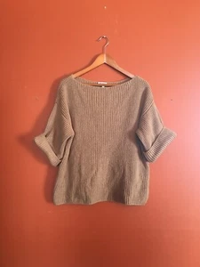 Womans Warm Modern Minimalist  Crop 3/4 Bell Sleeve Chunky Knit Sweater Xs/s - Picture 1 of 7