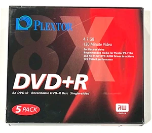 DVD+R Plextor 5er Pack 4,7 GB 120 Minuten Speichermedien Daten oder Video versiegelt Neu - Bild 1 von 2
