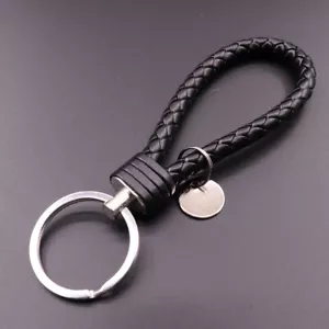 Car Keychain Key Chain Key Ring Key Fob Leather Rope Strap Weave Black - Bild 1 von 3