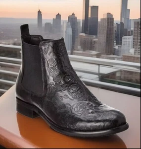 🔥 Robert Graham • Dawson Totenkopf geprägt schwarz Chelsea Boot • Herren Größe 12 $268 - Bild 1 von 10