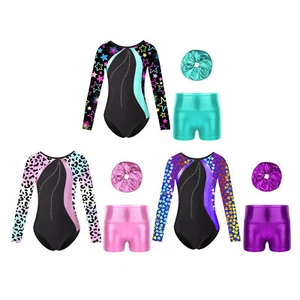 Women Dancewear Skating Leotard Figure Jumpsuit Shorts Dress Printed Costume - Picture 1 of 46
